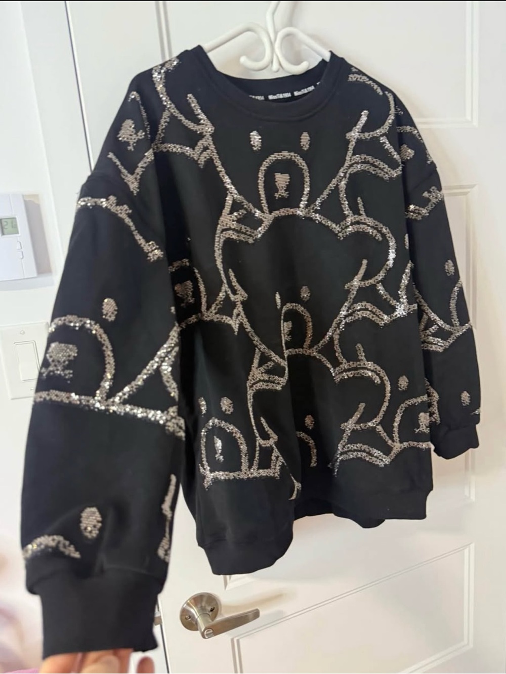 MT Black Sweater with Silver Sequin Bear Outline